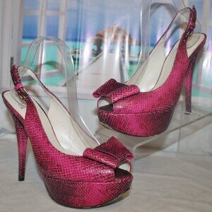 Lk New $550 STUART WEITZMAN Ombre Snakeskin Python Peep w Bow 5" Stiletto Heels